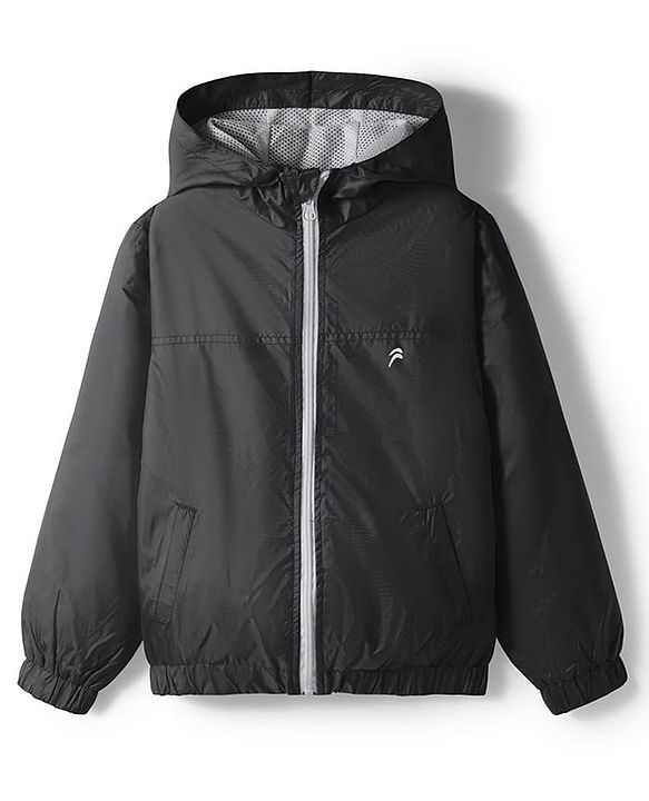 Pine Active Knit Full Sleeve Ultra Comfort Lightweight Windbreaker Athleisure Hooded Jacket - Black