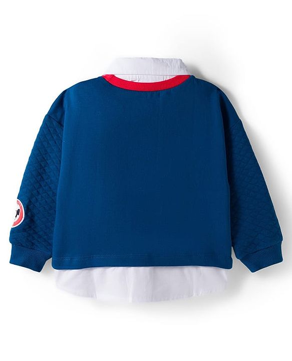 Babyhug Disney Terry Knit Drop Shoulder Full Sleeves Sweatshirt With Attached Inner Shirt & Mickey Mouse Graphics & Badge Detailing - Blue & Red