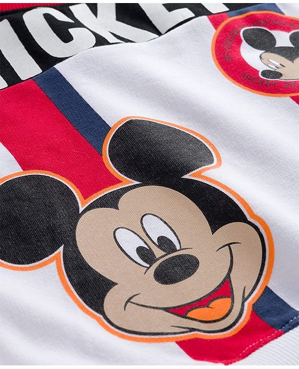 Babyhug Disney Terry Knit Drop Shoulder Full Sleeves Cut & Sew Sweatshirt With Front & Back Mickey Graphics & Badge Detailing - Multicolor