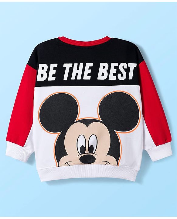 Babyhug Disney Terry Knit Drop Shoulder Full Sleeves Cut & Sew Sweatshirt With Front & Back Mickey Graphics & Badge Detailing - Multicolor