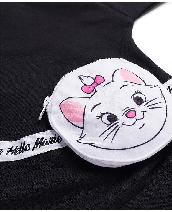 Babyhug Disney Terry Knit Drop Shoulder Full Sleeves Sweatshirt with Marie Graphic with Foil Print & Bag Detailing - Black