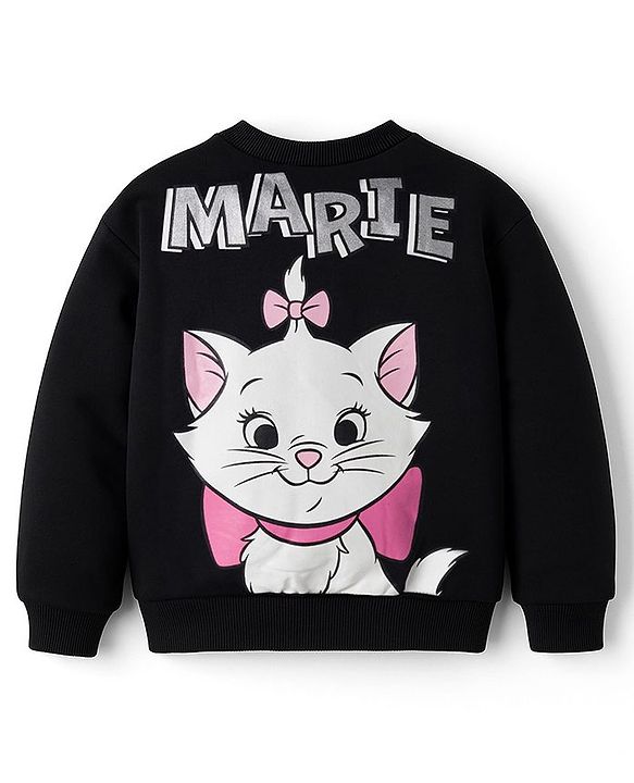 Babyhug Disney Terry Knit Drop Shoulder Full Sleeves Sweatshirt with Marie Graphic with Foil Print & Bag Detailing - Black