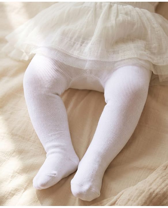 Cute Walk by Babyhug Knit Anti Bacterial Solid Footed Tights - White