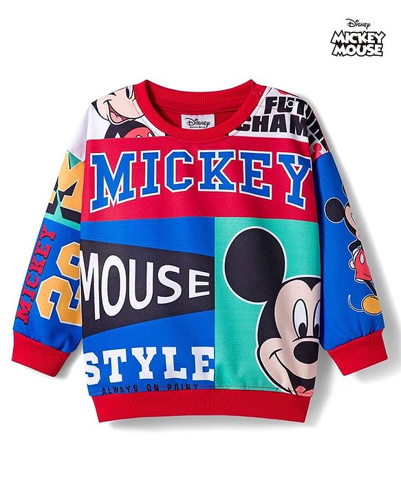 Babyhug Disney Terry Knit Drop Shoulder Full Sleeves Sweatshirt With Mickey Mouse Graphics - Multicolor