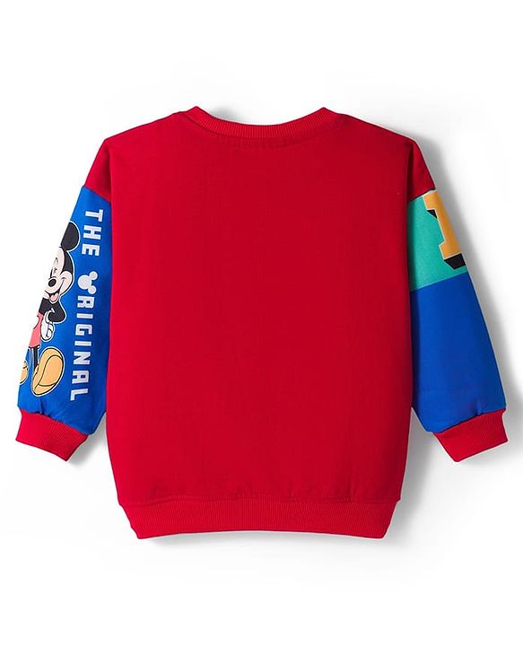 Babyhug Disney Terry Knit Drop Shoulder Full Sleeves Sweatshirt With Mickey Mouse Graphics - Multicolor