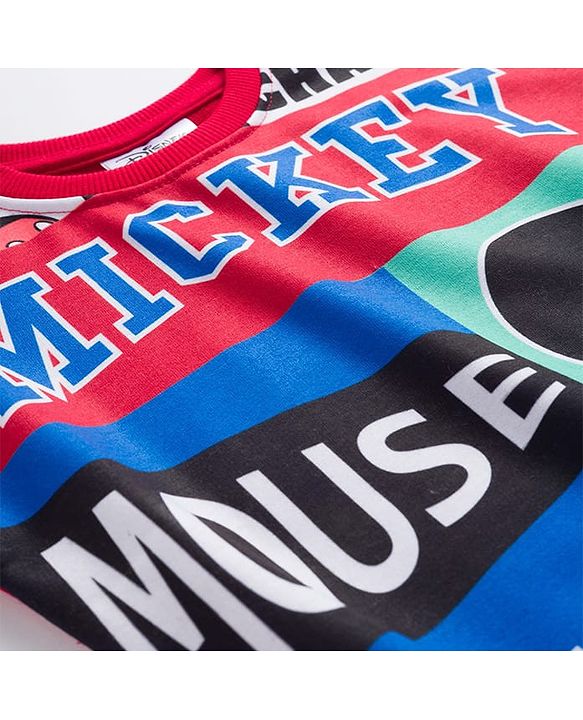 Babyhug Disney Terry Knit Drop Shoulder Full Sleeves Sweatshirt With Mickey Mouse Graphics - Multicolor