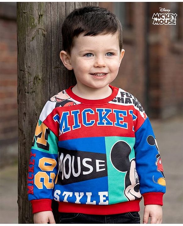 Babyhug Disney Terry Knit Drop Shoulder Full Sleeves Sweatshirt With Mickey Mouse Graphics - Multicolor