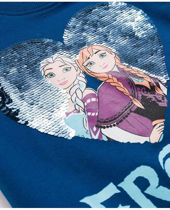 Babyhug Disney Terry Knit Full Sleeves Drop Shoulder Sweatshirt With Disney Princess Graphics Mesh & Sequin Detailing - Navy Blue