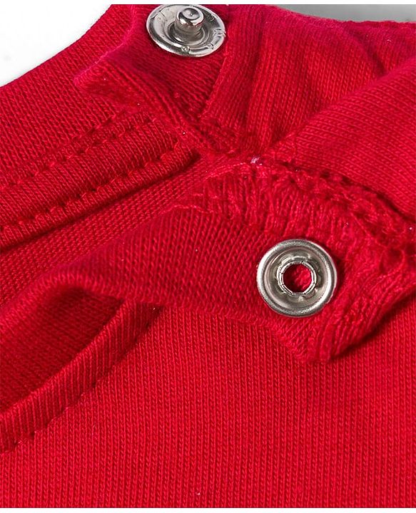 Babyhug 100% Cotton Knit Full Sleeves T-Shirts with Front & Back Bear Print & Frill Detailing - Red