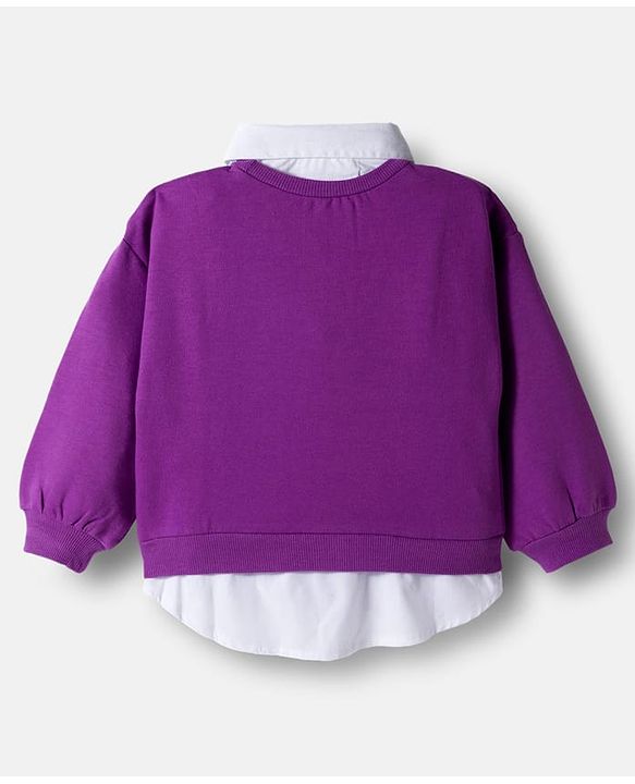 Babyhug Disney Terry Knit Full Sleeves Drop Shoulder Sweatshirt with Attached Inner Shirt & Marie Graphics - Purple