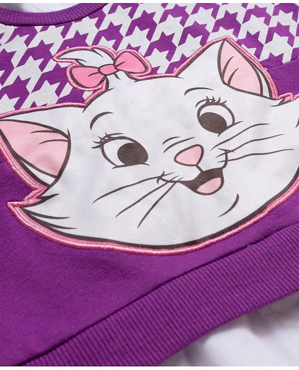 Babyhug Disney Terry Knit Full Sleeves Drop Shoulder Sweatshirt with Attached Inner Shirt & Marie Graphics - Purple