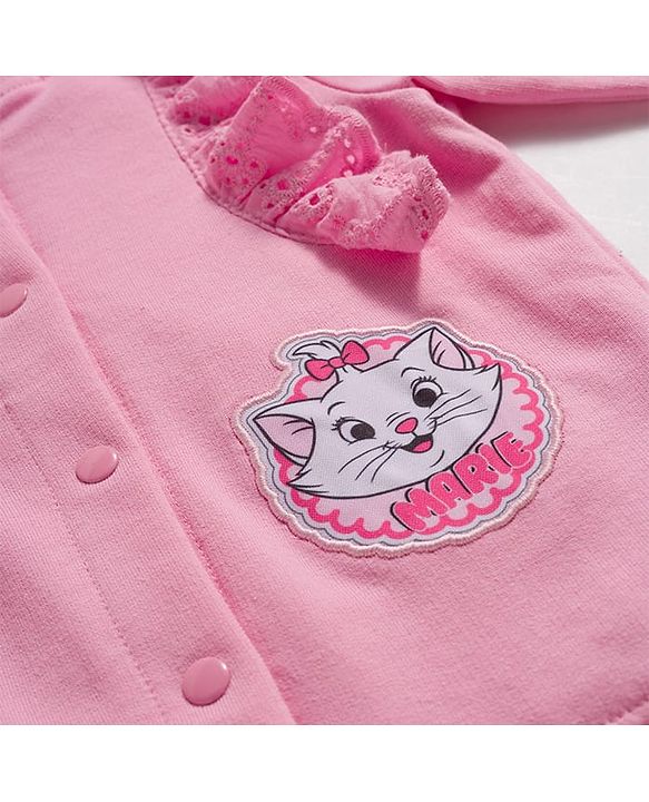Babyhug Disney Terry Knit Full Frill Sleeves Sweatjacket With Marie Badge Detailing - Pink