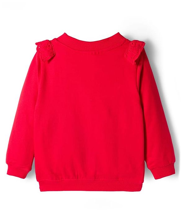 Babyhug Disney Terry Knit Full Sleeves Sweatshirt With Minnie Mouse Badge Detailing and Frill Detailing - Red