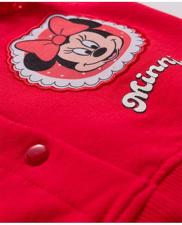 Babyhug Disney Terry Knit Full Sleeves Sweatshirt With Minnie Mouse Badge Detailing and Frill Detailing - Red