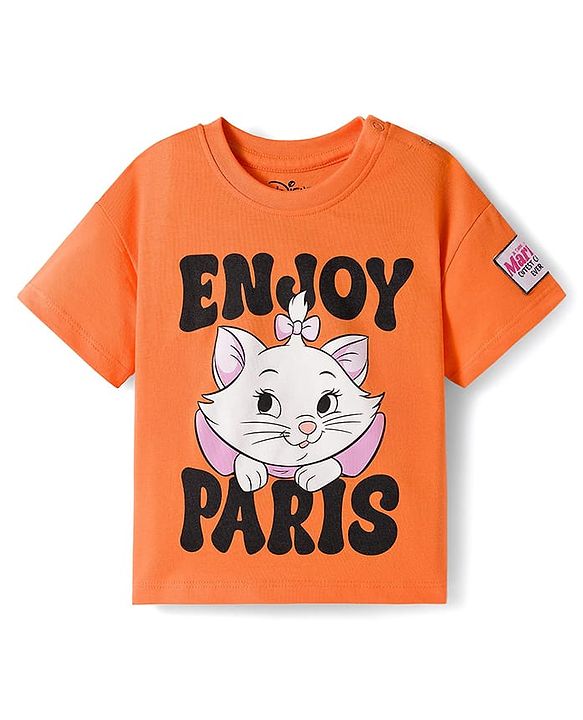 Babyhug Disney Single Jersey Knit Half Sleeves T-Shirt and Leggings with Marrie Graphic Badge Detailing - Orange & Black