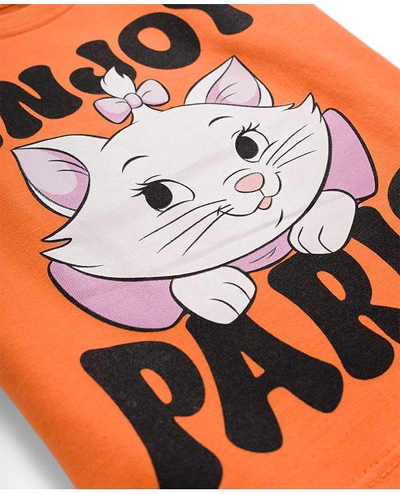 Babyhug Disney Single Jersey Knit Half Sleeves T-Shirt and Leggings with Marrie Graphic Badge Detailing - Orange & Black