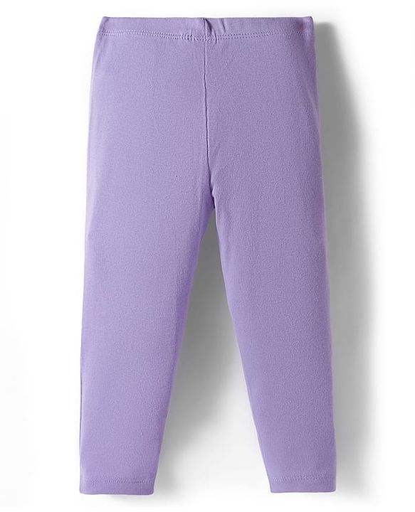 Babyhug Disney Terry Knit  Drop Shoulder Full Sleeves Sweatshirt and Leggings with Minnie & Friend Graphic Badge Detailing - Lilac