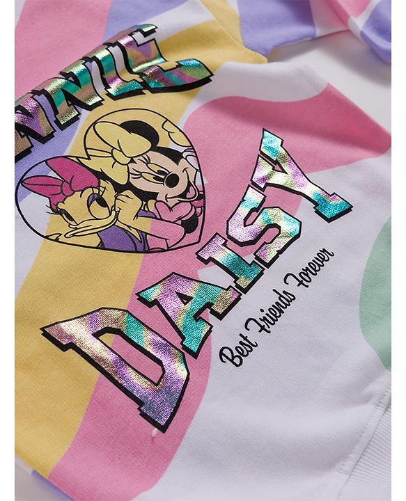Babyhug Disney Terry Knit  Drop Shoulder Full Sleeves Sweatshirt and Leggings with Minnie & Friend Graphic Badge Detailing - Lilac