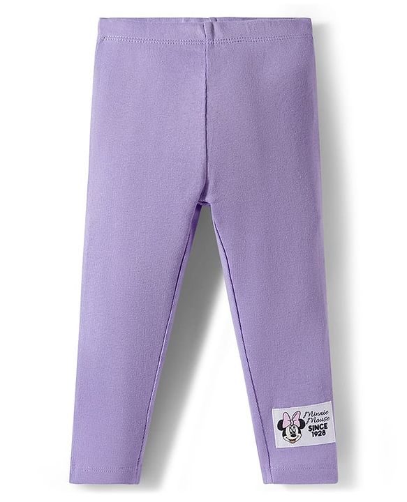 Babyhug Disney Terry Knit  Drop Shoulder Full Sleeves Sweatshirt and Leggings with Minnie & Friend Graphic Badge Detailing - Lilac