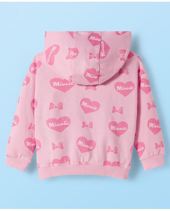 Babyhug Terry Knit Drop Shoulder Full Sleeves Hooded SweatJacket & Lounge Pant Set with T-Shirt Minnie & Friends Graphic - Pink