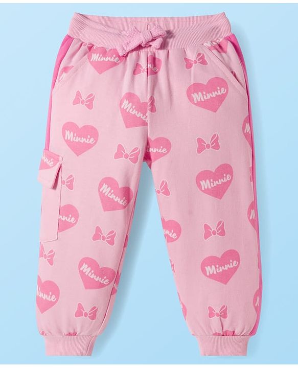 Babyhug Terry Knit Drop Shoulder Full Sleeves Hooded SweatJacket & Lounge Pant Set with T-Shirt Minnie & Friends Graphic - Pink