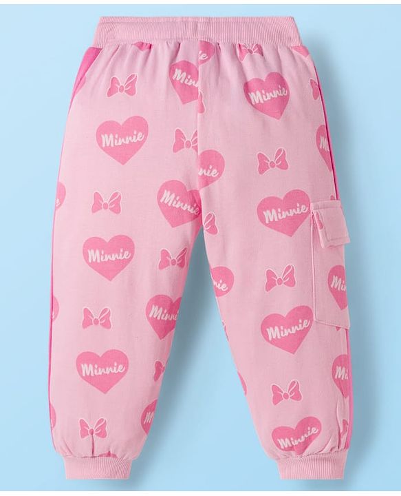 Babyhug Terry Knit Drop Shoulder Full Sleeves Hooded SweatJacket & Lounge Pant Set with T-Shirt Minnie & Friends Graphic - Pink