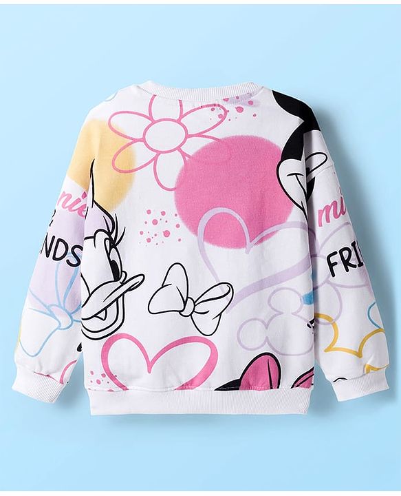 Babyhug Disney Terry Knit Drop Shoulder Full Sleeves Sweatshirt & Track Pant Set with Badge Detailing Minnie & Friends Graphic - Pink & White (Design May Vary)