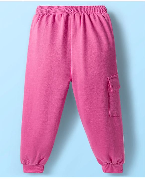 Babyhug Disney Terry Knit Drop Shoulder Full Sleeves Sweatshirt & Track Pant Set with Badge Detailing Minnie & Friends Graphic - Pink & White (Design May Vary)
