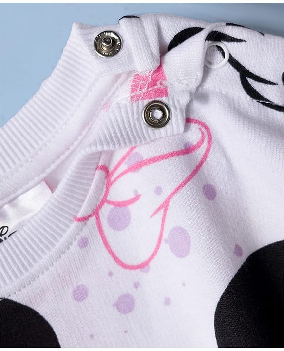 Babyhug Disney Terry Knit Drop Shoulder Full Sleeves Sweatshirt & Track Pant Set with Badge Detailing Minnie & Friends Graphic - Pink & White (Design May Vary)