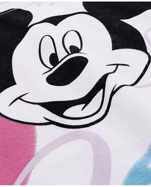 Babyhug Disney Terry Knit Drop Shoulder Full Sleeves Sweatshirt & Track Pant Set with Badge Detailing Minnie & Friends Graphic - Pink & White (Design May Vary)
