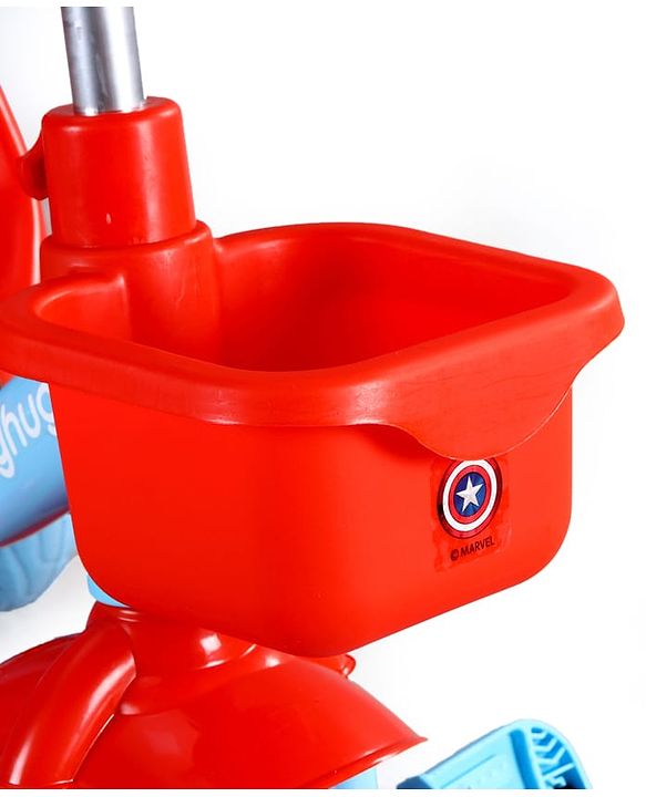 Babyhug Marvel Avengers Captain America Kids Tricycle with Parental Handle- Blue & Red| Antislip Pedals| Puncture Proof Wheels| Easy Assembling| Foldable Footrest| Toy for 2 to 5 year| Gifting Option
