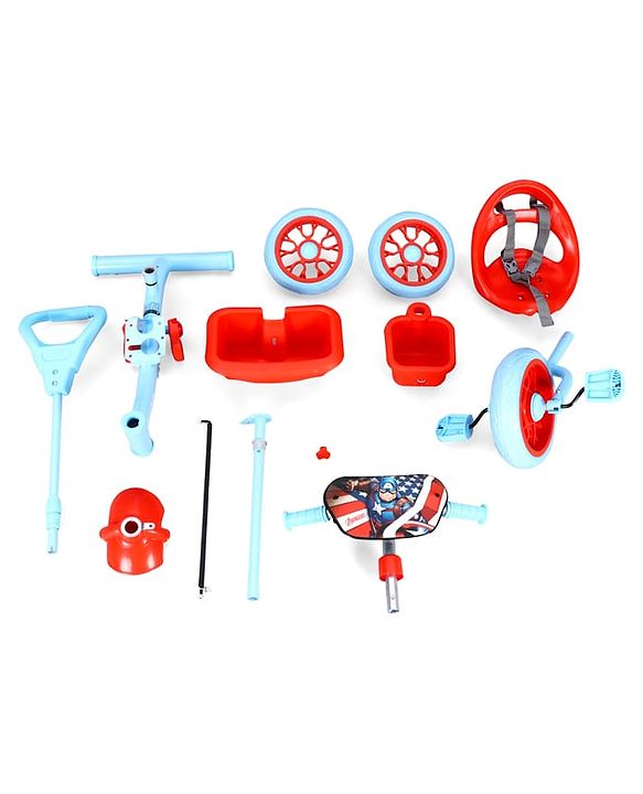 Babyhug Marvel Avengers Captain America Kids Tricycle with Parental Handle- Blue & Red| Antislip Pedals| Puncture Proof Wheels| Easy Assembling| Foldable Footrest| Toy for 2 to 5 year| Gifting Option