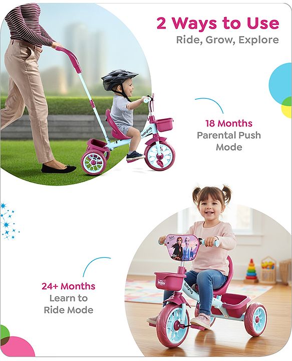 Babyhug Disney Mickey Kids Tricycle with Parental Push Handle- Red & Black| Antislip Pedals| Puncture Proof Wheels| Easy Assembling| Foldable Footrest| Toy for 2 to 5 year| Gifting Option