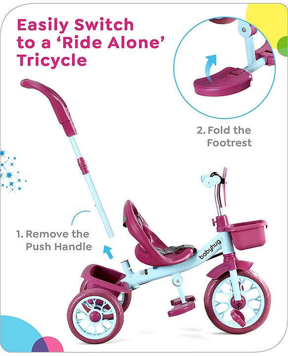 Babyhug Disney Mickey Kids Tricycle with Parental Push Handle- Red & Black| Antislip Pedals| Puncture Proof Wheels| Easy Assembling| Foldable Footrest| Toy for 2 to 5 year| Gifting Option