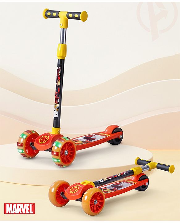 Babyhug Marvel Spider Man Kids 3 Wheel Scooter with Attractive Led Wheels|Compact Fold| Lean-to-Steer| Gifting Option| Physical Activity - Red & Blue