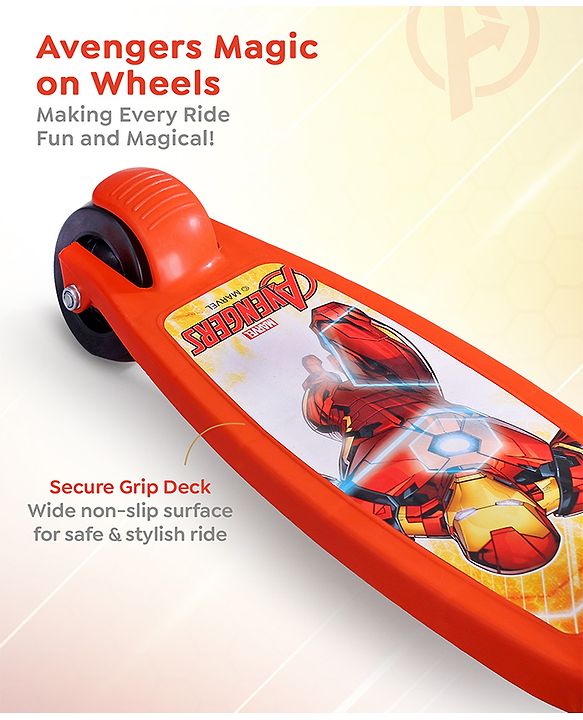 Babyhug Marvel Spider Man Kids 3 Wheel Scooter with Attractive Led Wheels|Compact Fold| Lean-to-Steer| Gifting Option| Physical Activity - Red & Blue