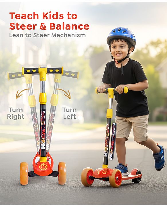 Babyhug Marvel Spider Man Kids 3 Wheel Scooter with Attractive Led Wheels|Compact Fold| Lean-to-Steer| Gifting Option| Physical Activity - Red & Blue