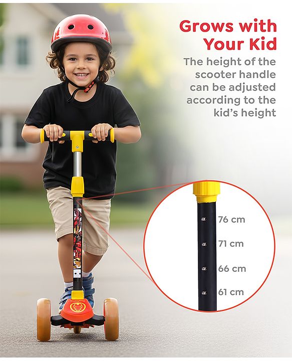 Babyhug Marvel Spider Man Kids 3 Wheel Scooter with Attractive Led Wheels|Compact Fold| Lean-to-Steer| Gifting Option| Physical Activity - Red & Blue
