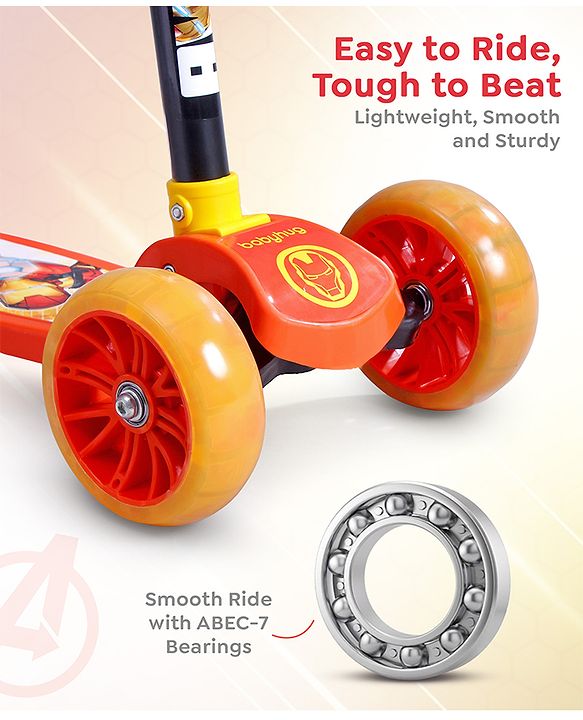 Babyhug Marvel Spider Man Kids 3 Wheel Scooter with Attractive Led Wheels|Compact Fold| Lean-to-Steer| Gifting Option| Physical Activity - Red & Blue