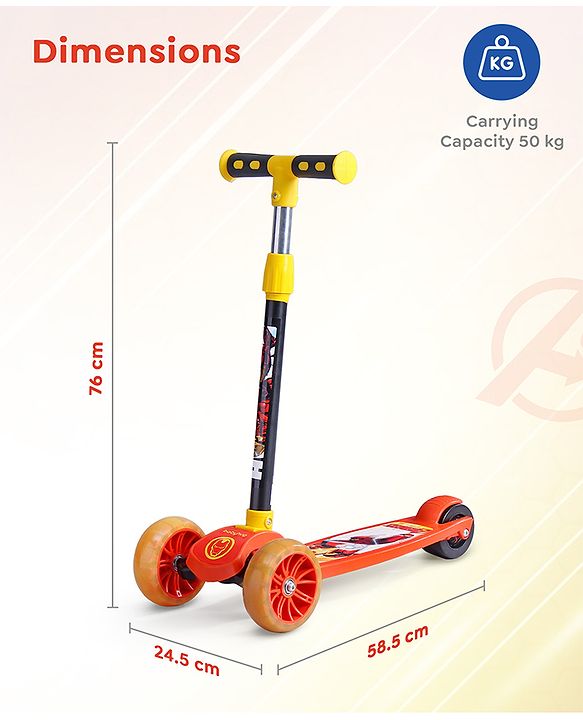 Babyhug Marvel Spider Man Kids 3 Wheel Scooter with Attractive Led Wheels|Compact Fold| Lean-to-Steer| Gifting Option| Physical Activity - Red & Blue