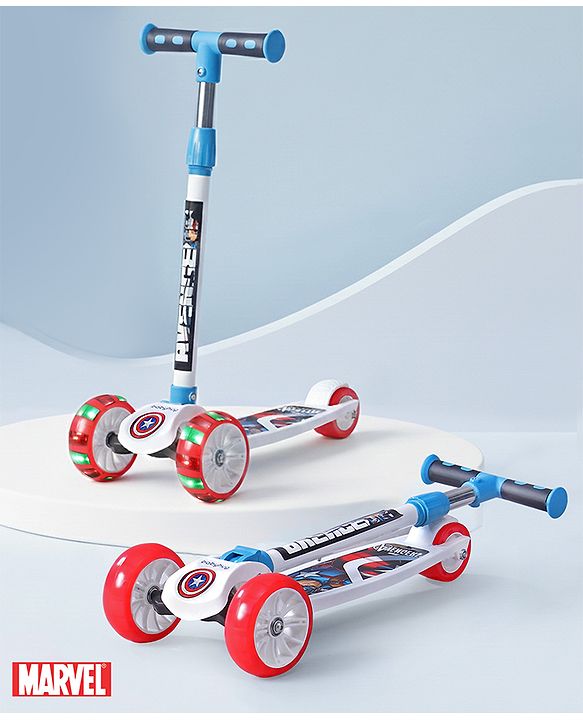 Babyhug Marvel Spider Man Kids 3 Wheel Scooter with Attractive Led Wheels|Compact Fold| Lean-to-Steer| Gifting Option| Physical Activity - Red & Blue