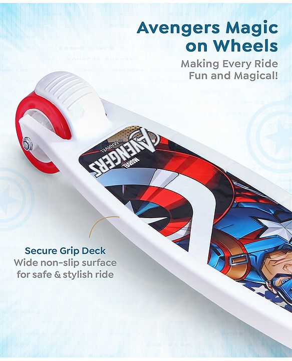 Babyhug Marvel Spider Man Kids 3 Wheel Scooter with Attractive Led Wheels|Compact Fold| Lean-to-Steer| Gifting Option| Physical Activity - Red & Blue