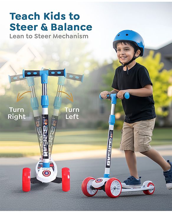 Babyhug Marvel Spider Man Kids 3 Wheel Scooter with Attractive Led Wheels|Compact Fold| Lean-to-Steer| Gifting Option| Physical Activity - Red & Blue