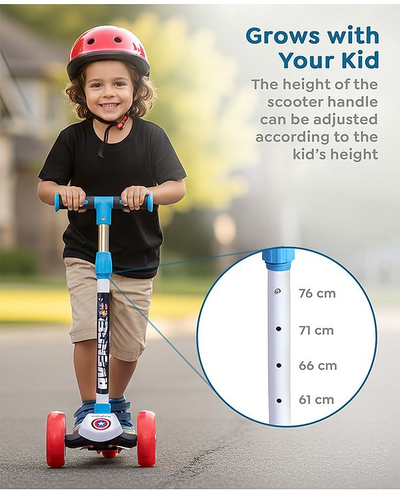Babyhug Marvel Spider Man Kids 3 Wheel Scooter with Attractive Led Wheels|Compact Fold| Lean-to-Steer| Gifting Option| Physical Activity - Red & Blue