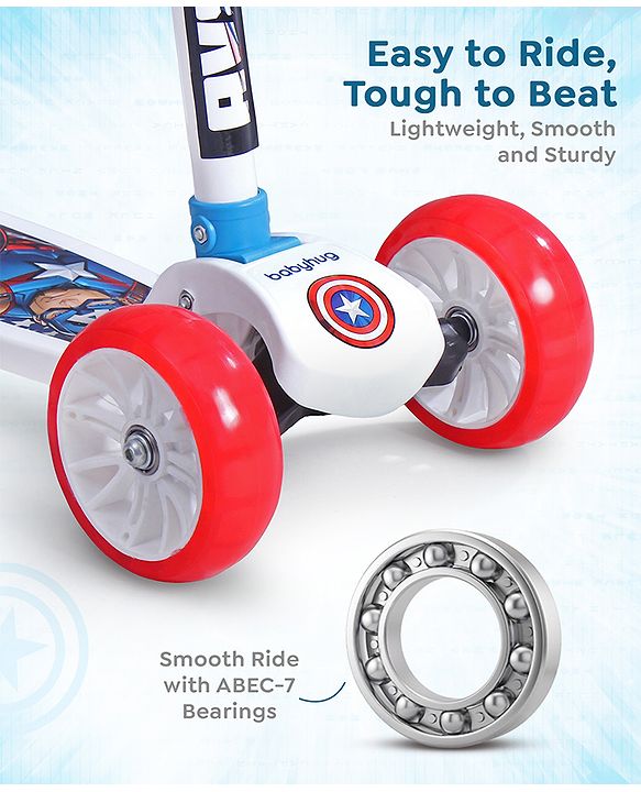 Babyhug Marvel Spider Man Kids 3 Wheel Scooter with Attractive Led Wheels|Compact Fold| Lean-to-Steer| Gifting Option| Physical Activity - Red & Blue