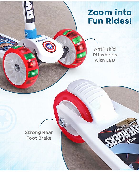 Babyhug Marvel Spider Man Kids 3 Wheel Scooter with Attractive Led Wheels|Compact Fold| Lean-to-Steer| Gifting Option| Physical Activity - Red & Blue