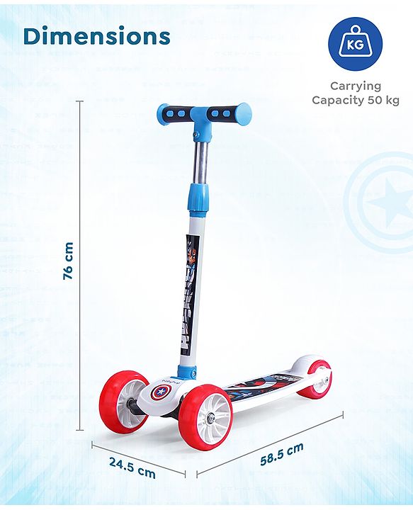 Babyhug Marvel Spider Man Kids 3 Wheel Scooter with Attractive Led Wheels|Compact Fold| Lean-to-Steer| Gifting Option| Physical Activity - Red & Blue