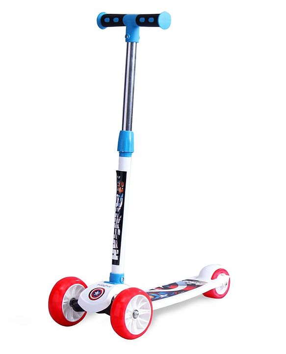 Babyhug Marvel Spider Man Kids 3 Wheel Scooter with Attractive Led Wheels|Compact Fold| Lean-to-Steer| Gifting Option| Physical Activity - Red & Blue