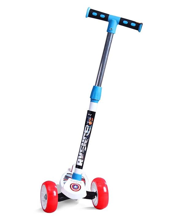 Babyhug Marvel Spider Man Kids 3 Wheel Scooter with Attractive Led Wheels|Compact Fold| Lean-to-Steer| Gifting Option| Physical Activity - Red & Blue