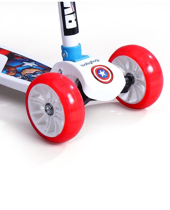 Babyhug Marvel Spider Man Kids 3 Wheel Scooter with Attractive Led Wheels|Compact Fold| Lean-to-Steer| Gifting Option| Physical Activity - Red & Blue